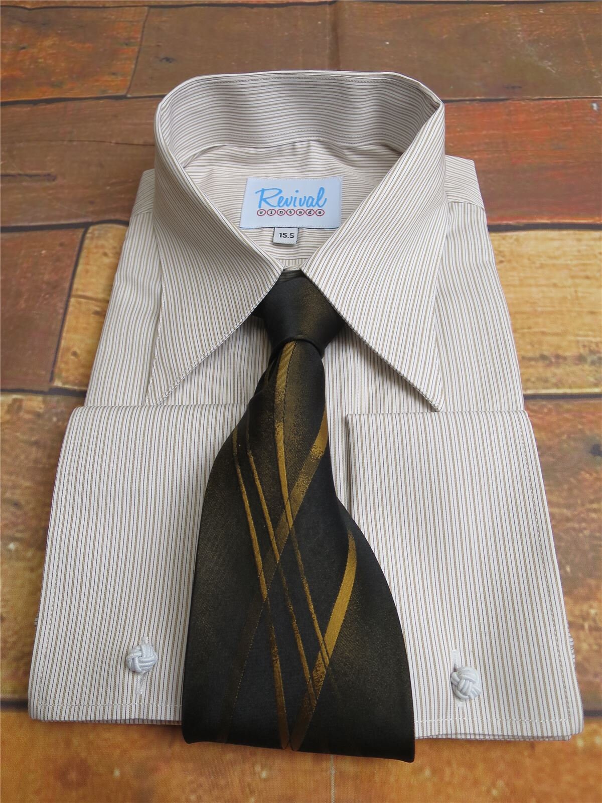 Image of Revival Authentic 1940S Style Sand Track Stripe Spearpoint Collar Shirt