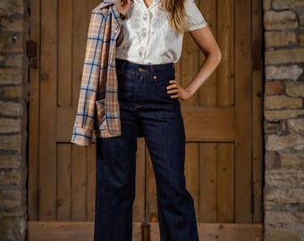 Womens 1940s 1950s Style Denim "Misbehavin" Jeans - Blue