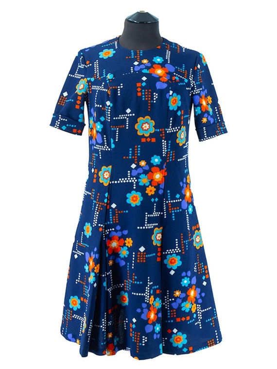 Vintage 60s Bold Navy Crimplene Shift Dress UK 12 Etsy
