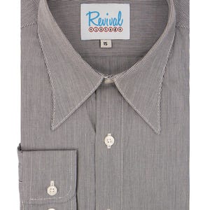 Spearpoint 1940s Vintage Style Collar Shirt - Barrel Cuff - Navy Fine Stripe  - Men&#39;s Peaky Blinders Shirt