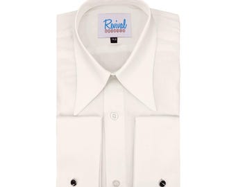 Camisa color marfil con cuello de punta de lanza - Estilo vintage auténtico de los años 30 y 40 - Camisa revival de algodón puro con puños franceses - Peaky Blinders para hombre