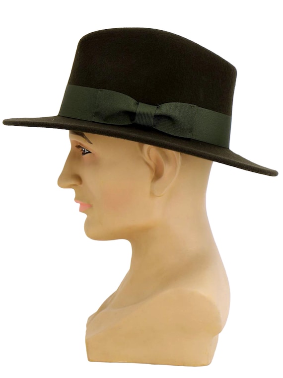 Classic Fedora Hat | Dark Green Pure Wool Men's H… - image 4
