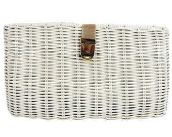 Vintage gewebte weiße Wicker Clutch Schultertasche