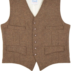 Herringbone Wool Waistcoat - 1940s Style Authentic Vintage Look - Revival &quot;Granville&quot; Waistcoat in Cedar Brown - Retro Menswear