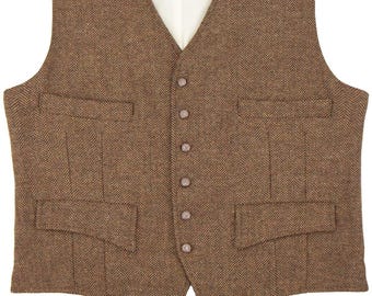 Gilet Uomo In Lana Tweed Spina Di Pesce – Slim Fit Monopetto, Ideale Per Matrimoni, Taglia Large (Champagne)