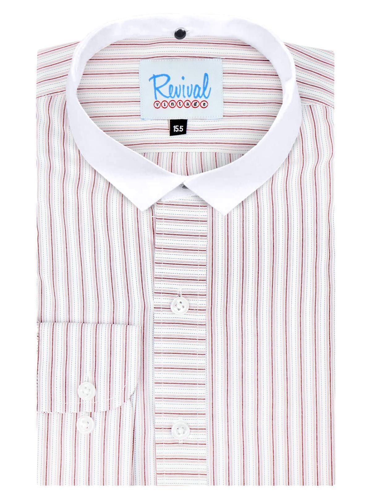 Vintage Style Red Stripe Shirt - Detachable Banker Collar, 1940s 