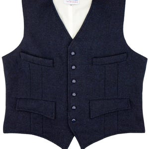 Herringbone Wool Waistcoat - 1940s Style Authentic Vintage Look - Revival &quot;Granville&quot; Waistcoat in Night Blue- Retro Menswear