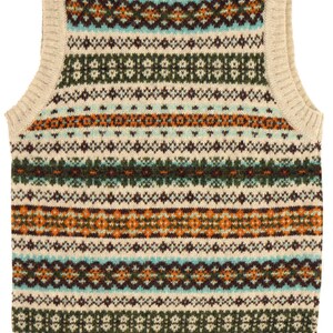 Womens Fairisle Tank Top Hand Produced Pure Scottish Shetland Wool Vintage 1940s 1950s Style Vest Bracken Beige image 3