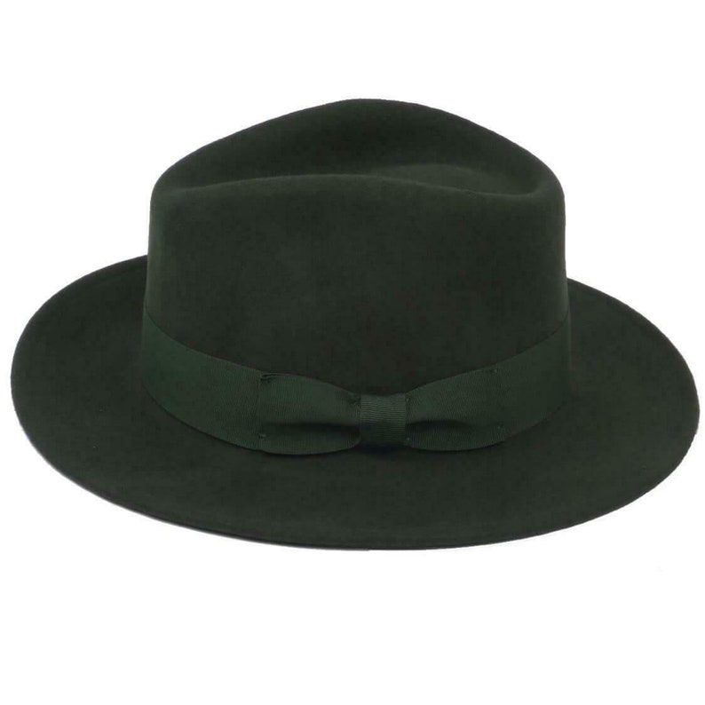 Authentic 1940s Look Dark Green Pure Wool Fedora Hat Classic Mens Fedora Hat