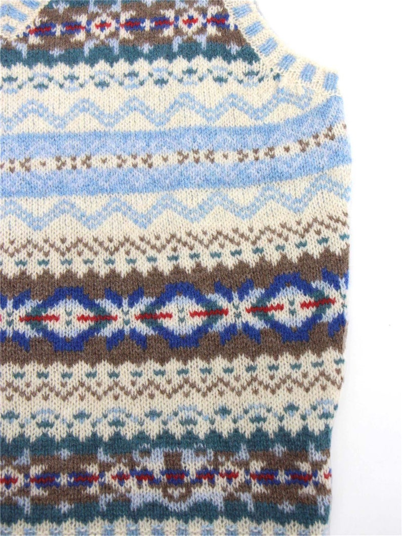 Fairisle Wool Tank Top Men's 1940s Vintage Style Knit Premium Hand-Knit Scottish Knitwear Nordic Blue image 3