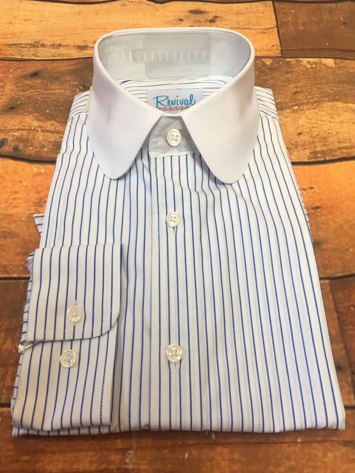 Image of Beaumont 1930S 1940S Style Revival Blue Stripe Shirt With Club Collar