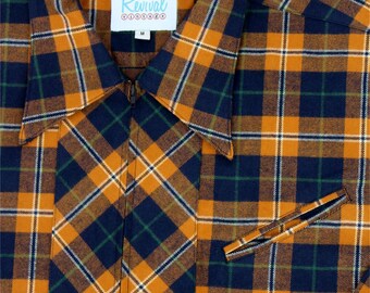 Orange Check Zipped Leisure Shirt - 1950s Authentic Vintage Orange Check Zipped Leisure Shirt - 1950s Authentic Vintage