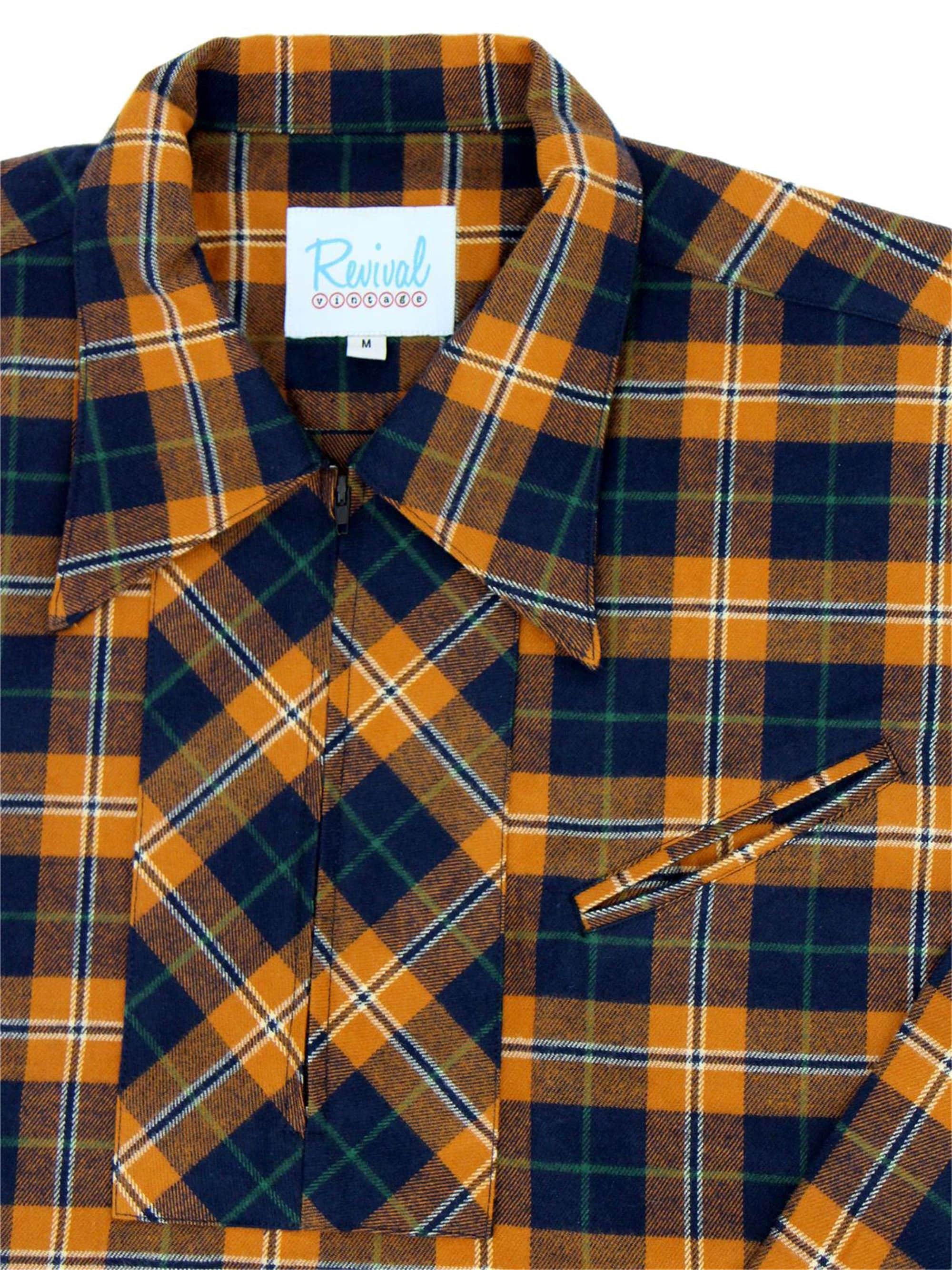 Orange Check Zipped Leisure Shirt - 1950s Authentic Vintage Orange Check Zipped Leisure Shirt - 1950s Authentic Vintage