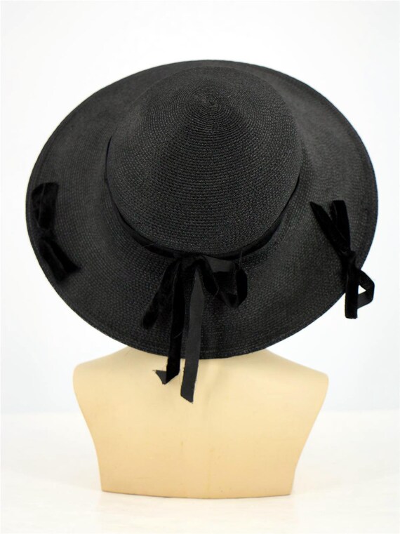 True Vintage 1940s Forties Retro Black Halo Hat w… - image 4