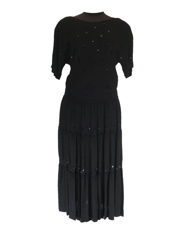 True Vintage 1940s Black Dress With Sequins & Tier