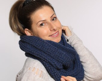 Hand Knit Scarf, Soft Infinity Scarf, Blue Scarf, Double Wrap Scarf, Christmas Gift For Women, Luxury Infinity Scarf, Handmade Scarf Blue