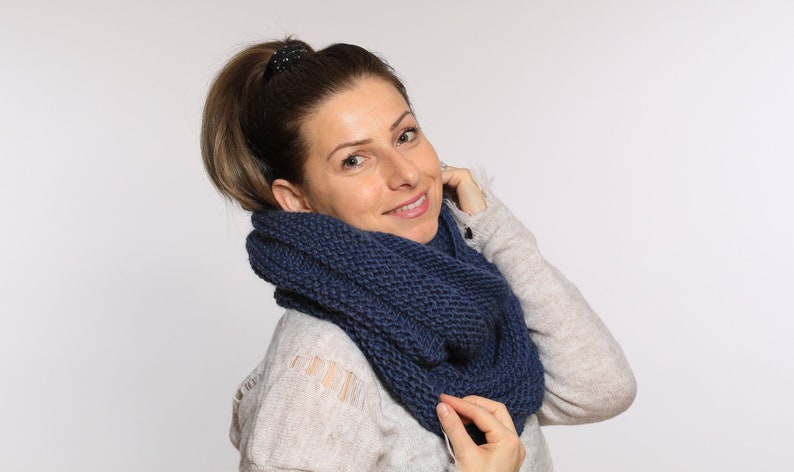 Hand Knit Scarf, Soft Infinity Scarf, Blue Scarf, Double Wrap Scarf, Christmas Gift For Women, Luxury Infinity Scarf, Handmade Scarf Blue image 1