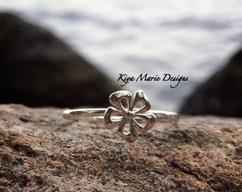 Flower power Ring, little flower ring, Skinny band stack ring, Sterling Silver Argentium Silver Stack Rings, Nature flower rings