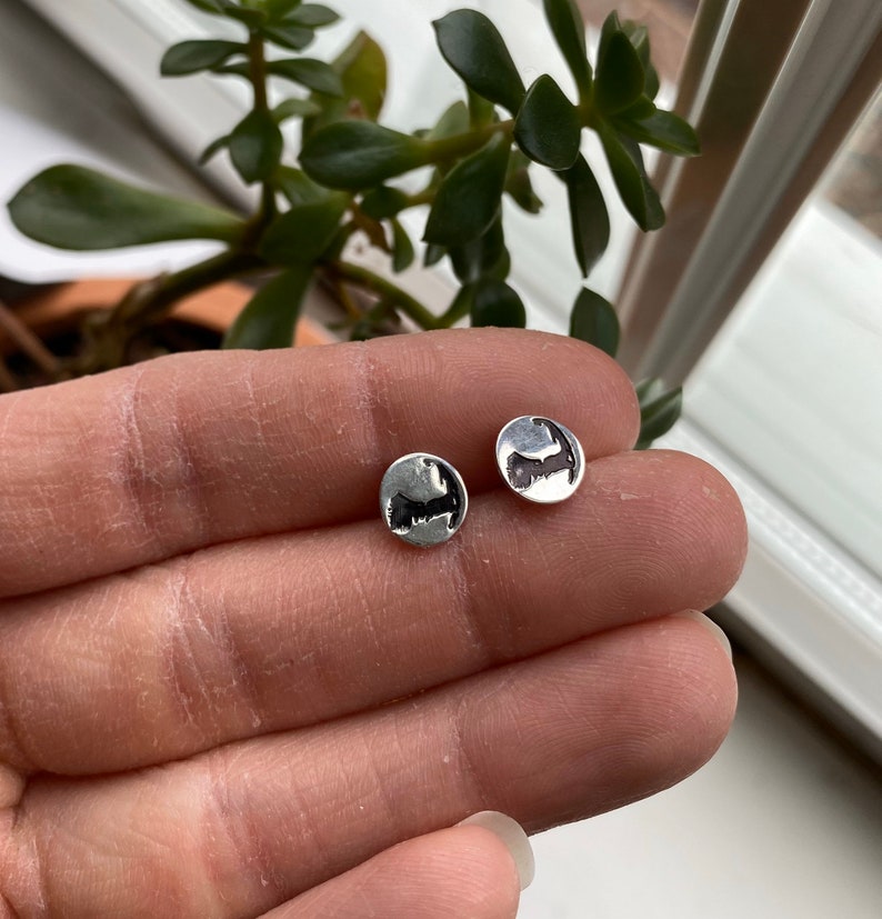 Cape Cod earrings/silver stud earrings/silver ocean earrings/recycled argentium silver/stamped silver earring/nature earrings/minimalist image 3