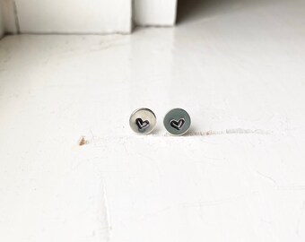 Heart earrings/silver stud earrings/silver ocean earrings/recycled argentium silver/stamped silver earrings/nature earrings/minimalist