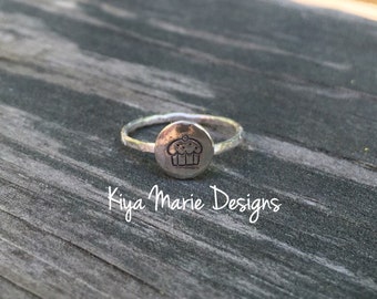Cupcake ring, skinny band stack ring, Sterling Silver Argentium Silver Stack Rings, stamped cupcake rings, stamped jewelry