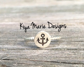 Anchor Ring, skinny band stack ring, Sterling Silver Argentium Silver Stack Rings, Sea life nautical rings, beach ocean jewelry