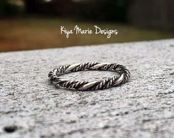 Twisted band stack ring, Sterling Silver Stack Rings, minimalist ring, nautical rope ring