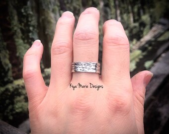 DRIFTWOOD ring/tree bark ring/ocean beachwood ring/unisex ring/recycled argentium silver/thick band silver ring/nature ring/minimalist jewel