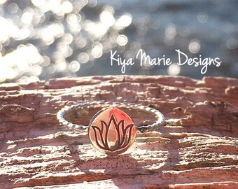 Lotus flower Ring, lotus ring, Skinny band stack ring, Sterling Silver Argentium Silver Stack Rings, Nature flower rings