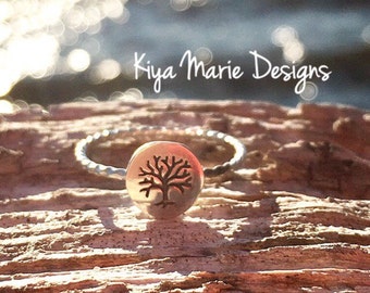 Tree of life Ring, tree ring, Skinny band stack ring, Sterling Silver Argentium Silver Stack Rings, Nature flower rings