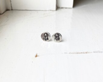 Dreamcatcher earrings/silver stud earrings/silver ocean earrings/recycled argentium silver/stamped silver earring/nature earrings/minimalist