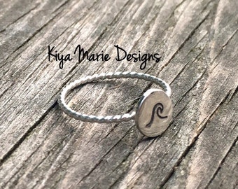 Sterling silver wave ring, hand stamped wave ring, skinny band ring, Sterling Silver Argentium Silver Stack Rings, nautical ocean jewelry