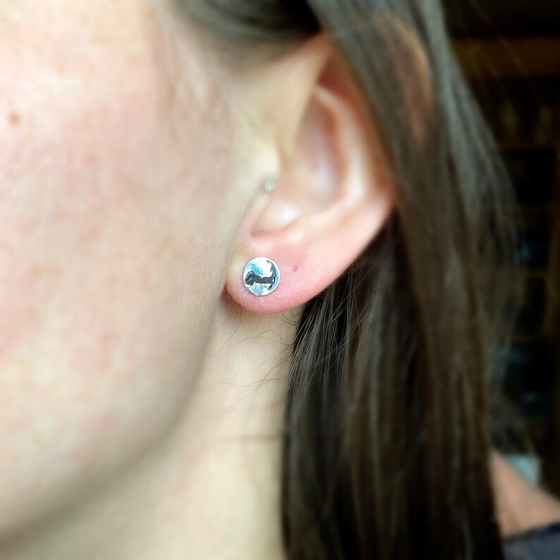 Cape Cod earrings/silver stud earrings/silver ocean earrings/recycled argentium silver/stamped silver earring/nature earrings/minimalist image 4