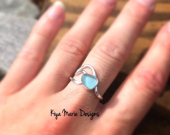 Sea glass wave ring, silver wave Ring, Argentium sterling silver wave, shark dolphin fin ring, ocean jewelry, sea waves ring, beach jewelry