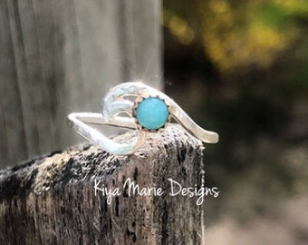 Silver & gold wave ring, Amazonite Ring, argentium silver wave, shark dolphin fin ring, ocean jewelry, sea waves ring, beach jewelry ring