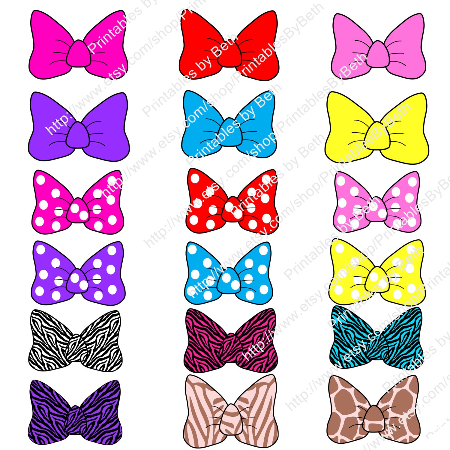 INSTANT DOWNLOAD Minnie Mouse Inspired Bowsclip Art, Digital Graphics