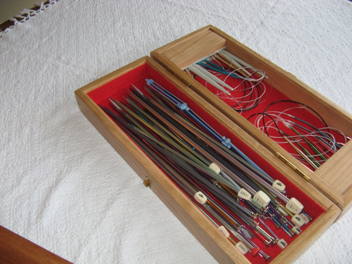 Oversized wood knitting needle storage box for straight and | Etsy