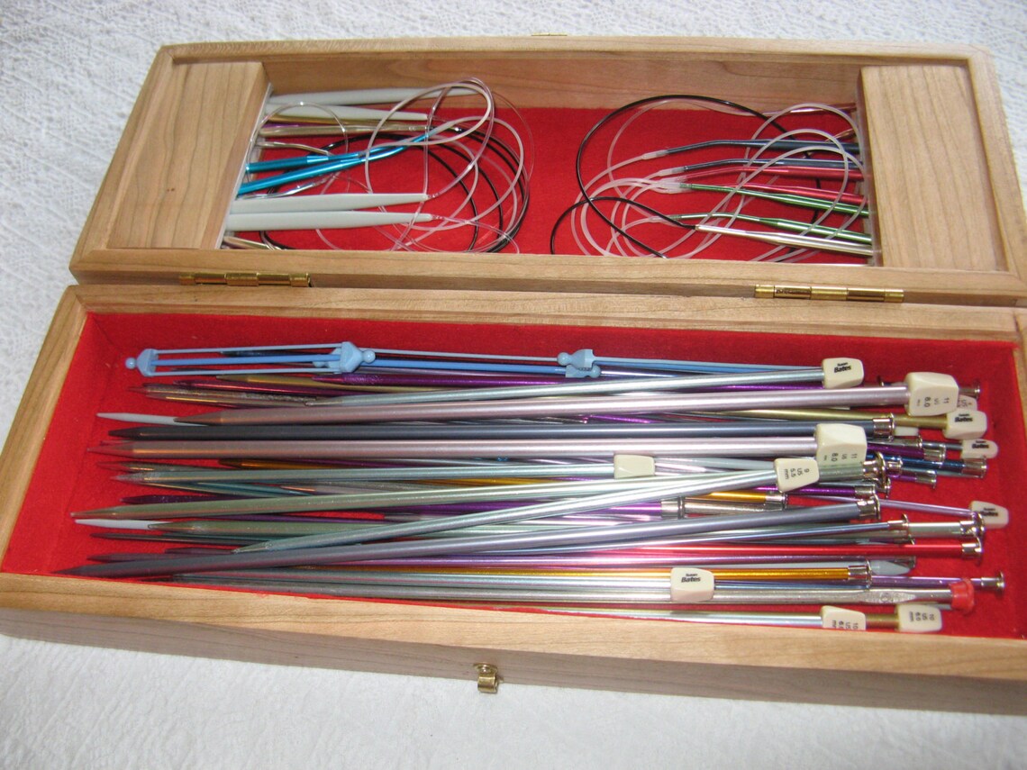 Oversized wood knitting needle storage box for straight and Etsy