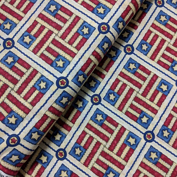 Patriotic USA Star Swirl Silver Glitter Cotton Fabric Traditions By The Yard