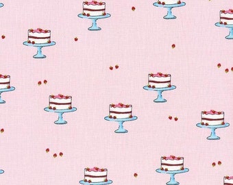 Cake Fabric, Kitchen Fabric, Pink Fabric, Cotton Fabric, Fabric by the Yard, Party Fabric, Retro Kitchen, Strawberry Delight, Michael Miller