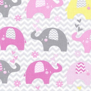 Remnant, Elephant Fabric, Dream Big, Pink and Gray Fabric, Cotton Fabric, Fabric by the Yard, Elephant Nursery, Baby Girl, ZigZag, Baby Girl