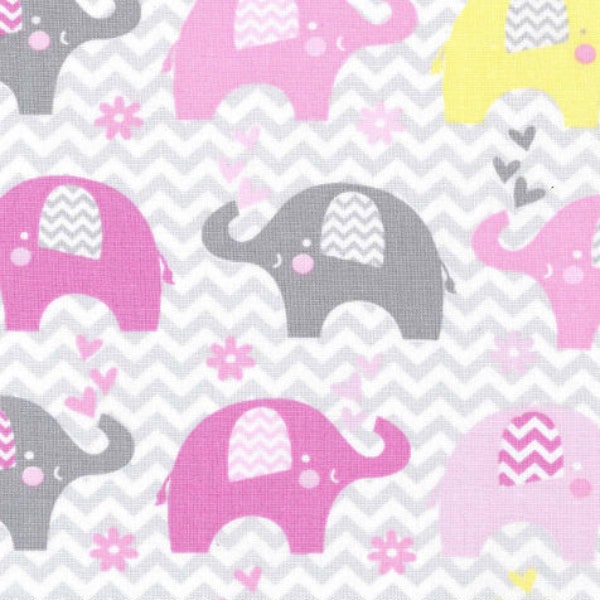 Last of it! 16x44 Remnant, Elephant Fabric, Dream Big, Pink and Gray Fabric, Cotton Fabric, Fabric Elephant Nursery, Baby Girl, Zig Zag,