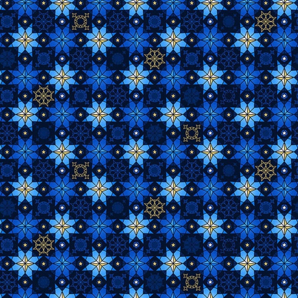 Star Fabric, Signs From Above, Blue Metallic Fabric, Blue Metallic Fabric, Gold Metallic, Cotton Fabric, Fabric by the Yard, Holiday Fabric.