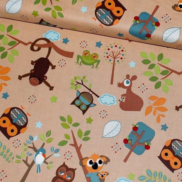 Jungle Fabric, Outback Fabric, Cotton Fabric, Fabric by the Yard, Safari Nursery, Woodland, Kangaroo, Koala, Owl, Hooty Hoot, Riley Blake.