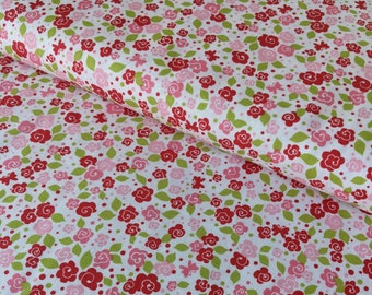 Rose Fabric, Pink and Red Floral, Cotton Fabric, Fabric by the Yard, Tea Blossom, Calico Fabric, Spring Fabric, Floral Nursery, Girl Floral~