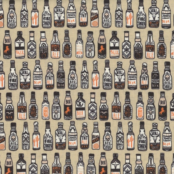 Beer Fabric Beer Bottle Fabric Cotton Fabric Fabric by the Etsy