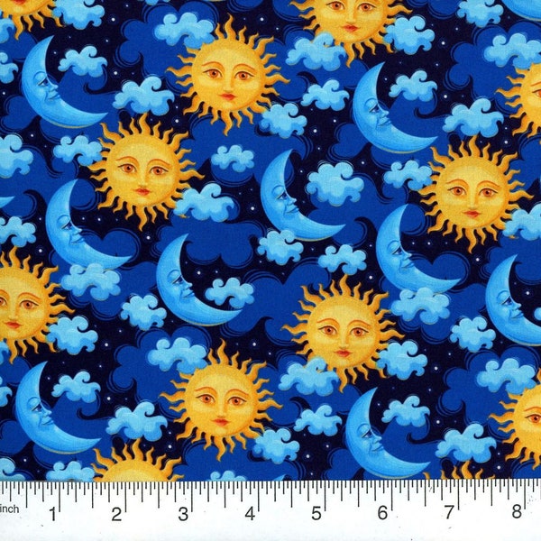 Moon Fabric, Sun Fabric, Moon and Sun Fabric, Night Sky Fabric, Cotton Fabric by the Yard, Cotton Fabric, Cloud Fabric, Nursery Fabric, Cute