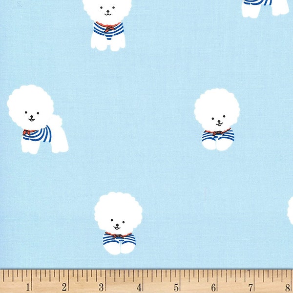 Bichon Frise Fabric, Dog Fabric, Bichon Frise, Fabric by the Yard, Cotton Fabric, Sailor Dog, Michael Miller, Dog Lover, Pet Fabric, So Cute