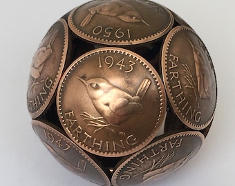 Jenny Wren Bronze Farthing Coin Ball. Different dates available. 70th, 75th, 80th birthday present.