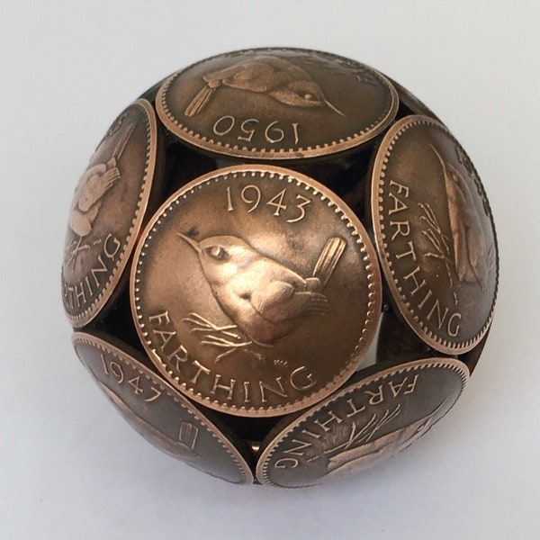 Jenny Wren Bronze Farthing Coin Ball. Different dates available. 70th, 75th, 80th birthday present.